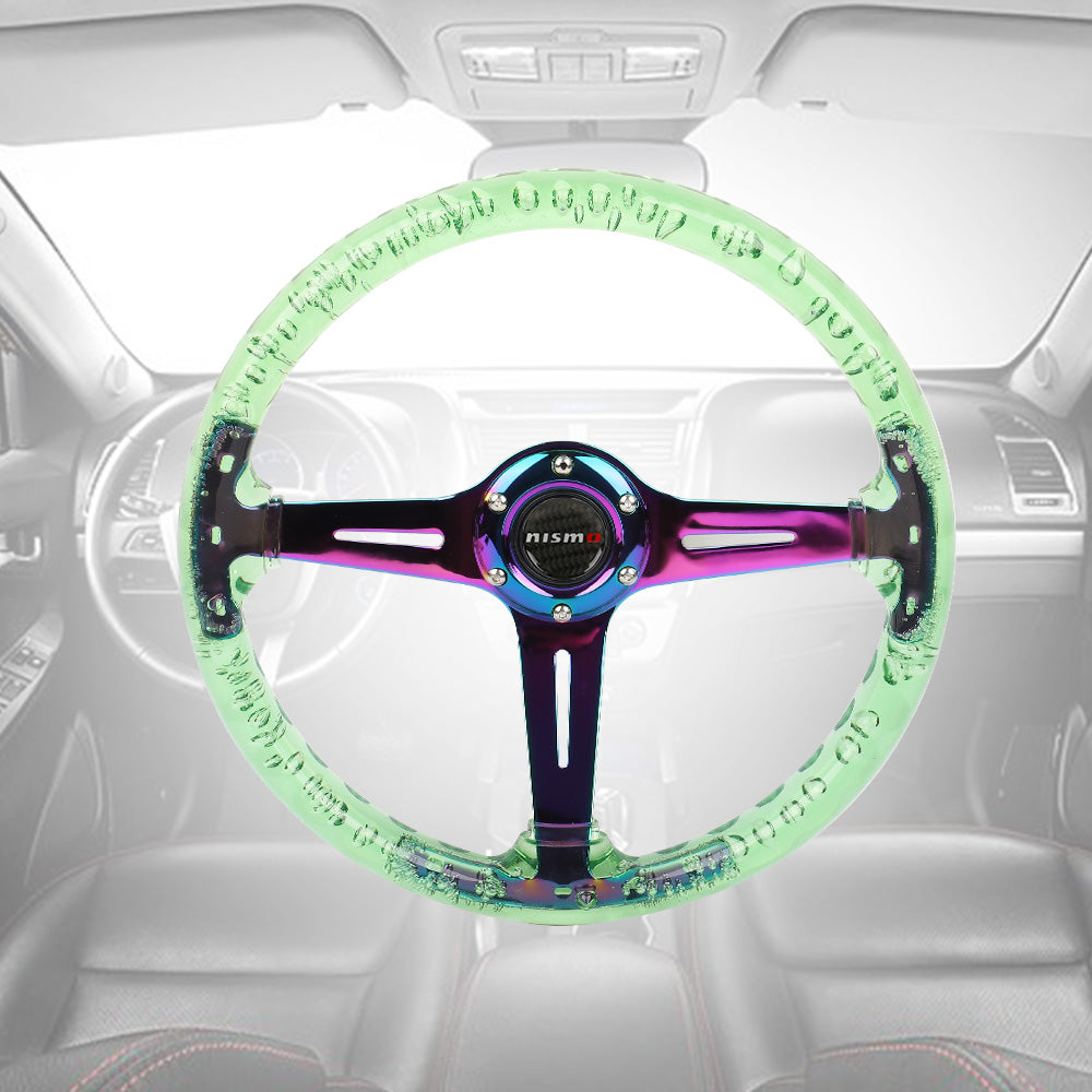 Brand New JDM Nismo Universal 6-Hole 350mm Deep Dish Vip Green Crystal Bubble Neo Spoke Steering Wheel
