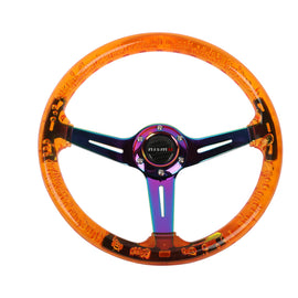 Brand New JDM Nismo Universal 6-Hole 350mm Deep Dish Vip Orange Crystal Bubble Neo Spoke Steering Wheel