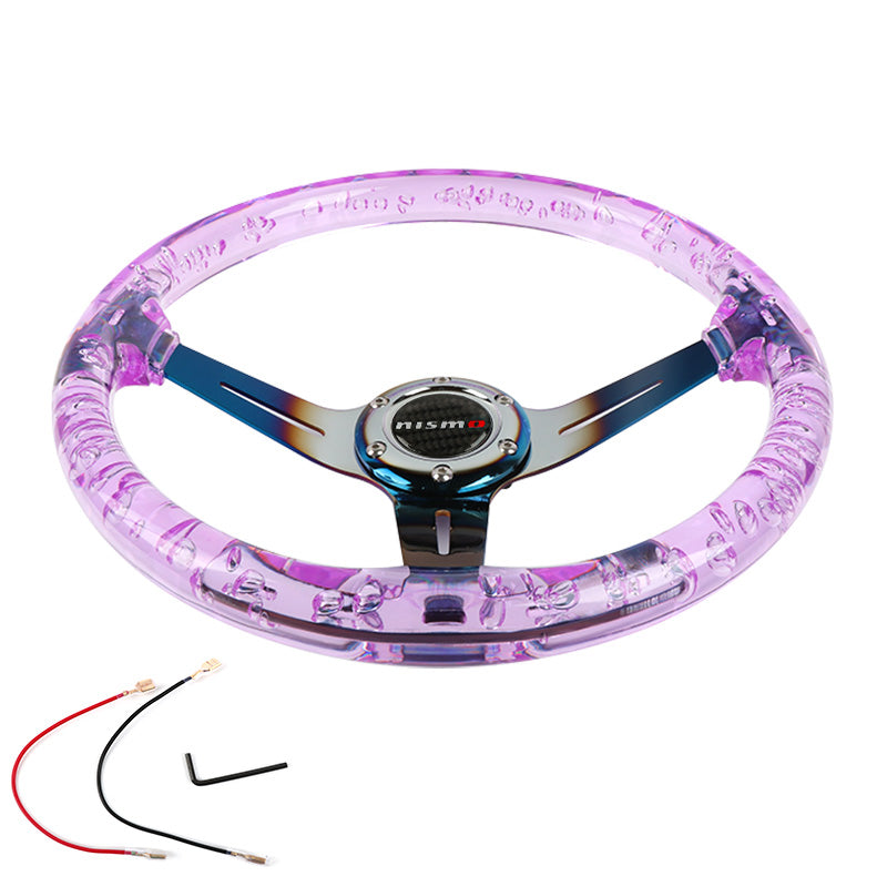 Brand New JDM Nismo Universal 6-Hole 350mm Deep Dish Vip Purple Crystal Bubble Burnt Blue Spoke Steering Wheel