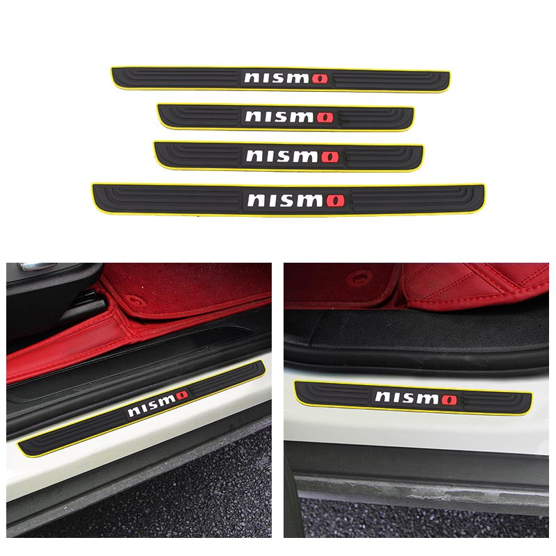 Brand New 4PCS Universal Nismo Yellow Rubber Car Door Scuff Sill Cover Panel Step Protector