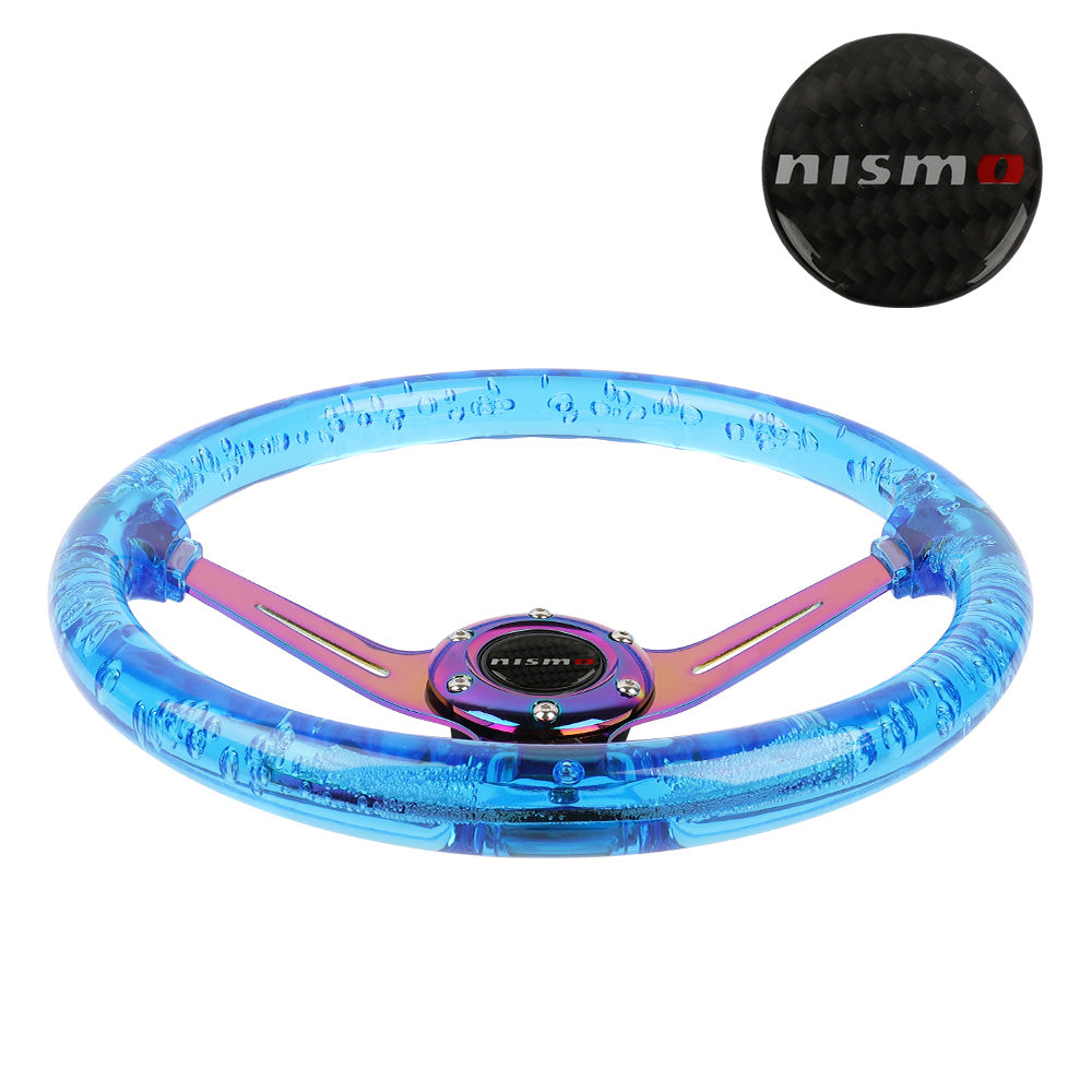 Brand New JDM Nismo Universal 6-Hole 350mm Deep Dish Vip Blue Crystal Bubble Neo Spoke Steering Wheel