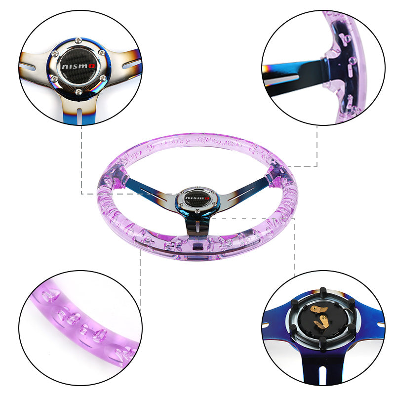 Brand New JDM Nismo Universal 6-Hole 350mm Deep Dish Vip Purple Crystal Bubble Burnt Blue Spoke Steering Wheel