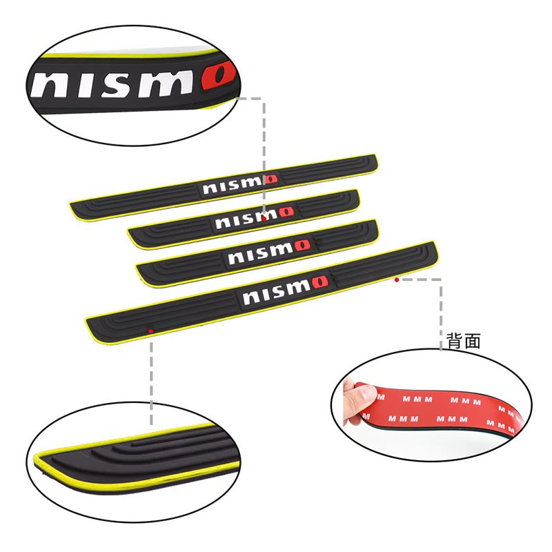 Brand New 4PCS Universal Nismo Yellow Rubber Car Door Scuff Sill Cover Panel Step Protector