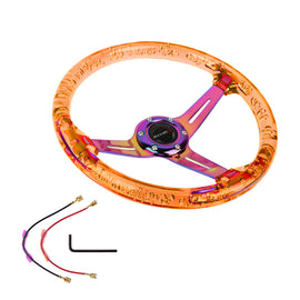 Brand New JDM Nismo Universal 6-Hole 350mm Deep Dish Vip Orange Crystal Bubble Neo Spoke Steering Wheel