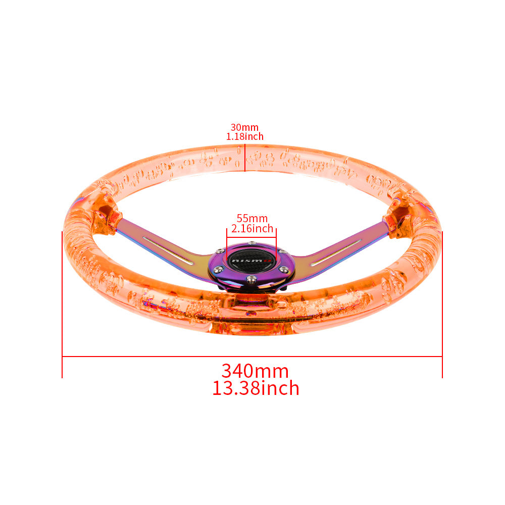 Brand New JDM Nismo Universal 6-Hole 350mm Deep Dish Vip Orange Crystal Bubble Neo Spoke Steering Wheel