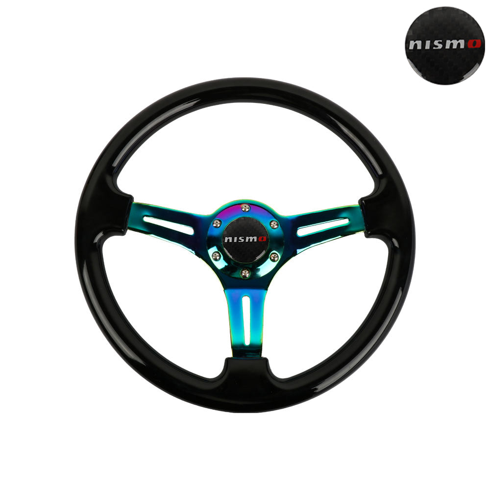 Brand New 350mm 14" Universal JDM Nismo Deep Dish ABS Racing Steering Wheel Black With Neo-Chrome Spoke