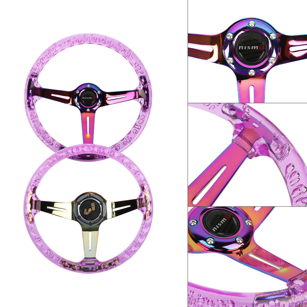 Brand New JDM Nismo Universal 6-Hole 350mm Deep Dish Vip Purple Crystal Bubble Neo Spoke Steering Wheel