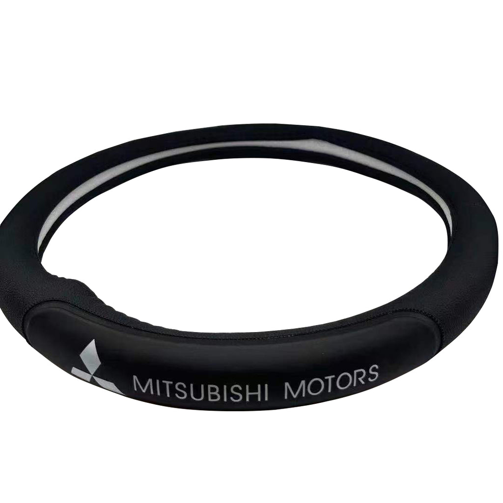Brand New Universal MITSUBISHI Black PVC Leather Steering Wheel Cover 14.5"-15.5" Inches