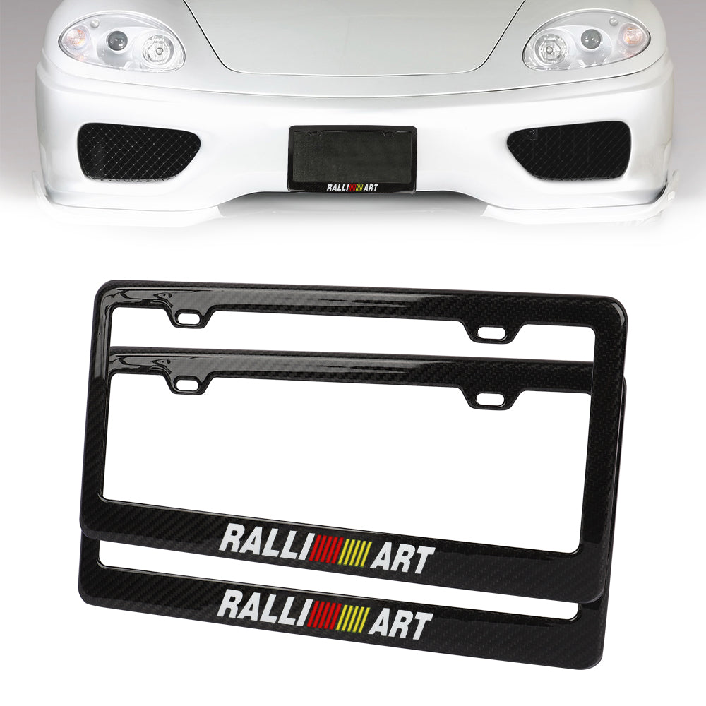 Brand New 2PCS Ralliart Real 100% Carbon Fiber License Plate Frame Tag Cover Original 3K With Free Caps