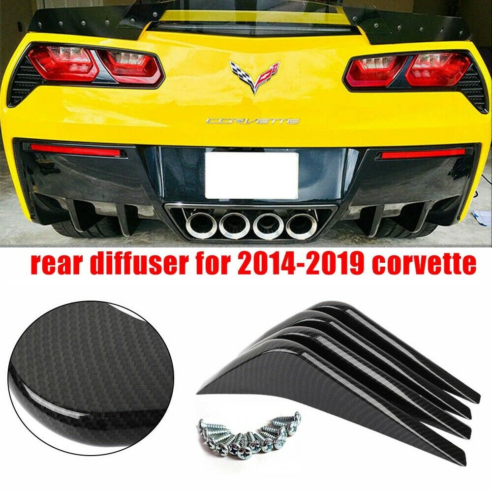 2014-2020 Corvette C7-4PCS Rear Bumper Lower Air Diffuser Fins Carbon Fiber Look