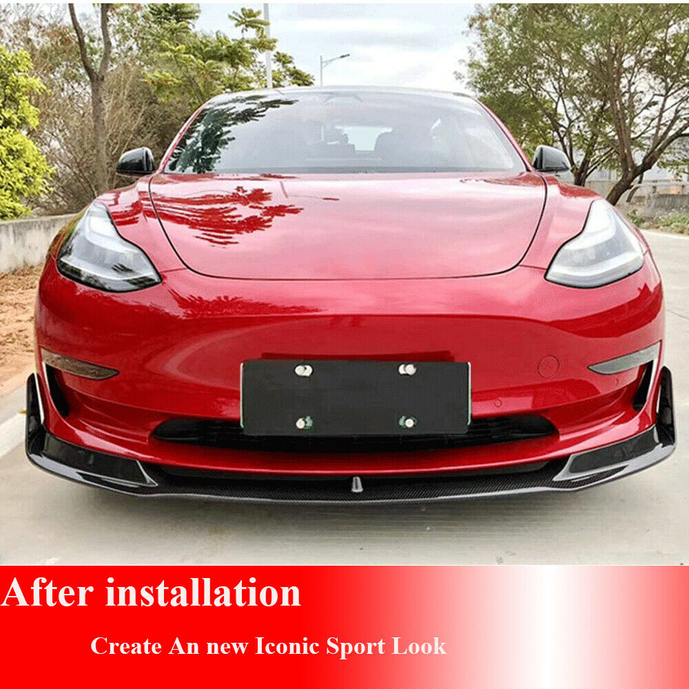 BRAND NEW 2017-2023 Tesla Model 3 V Style Front Bumper Lip Real Carbon Fiber