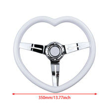 Load image into Gallery viewer, Brand New 350mm/13.77&quot; Universal Heart Shaped White ABS Racing Steering Wheel Chrome Spoke