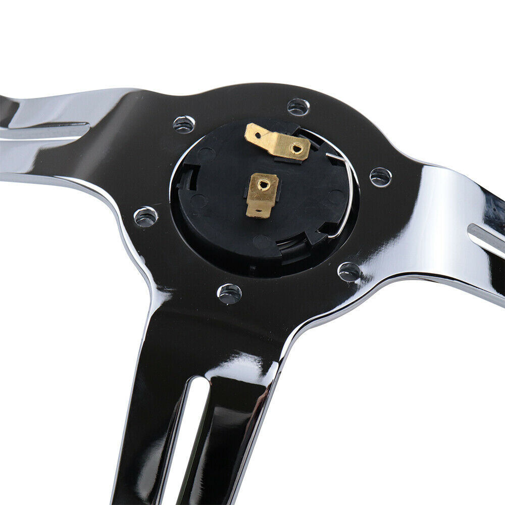 Brand New 350mm/13.77" Universal Heart Shaped Black ABS Racing Steering Wheel Chrome Spoke