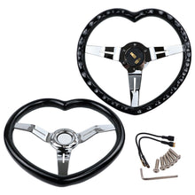 Load image into Gallery viewer, Brand New 350mm/13.77&quot; Universal Heart Shaped Black ABS Racing Steering Wheel Chrome Spoke
