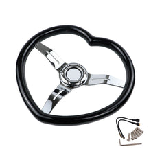 Load image into Gallery viewer, Brand New 350mm/13.77&quot; Universal Heart Shaped Black ABS Racing Steering Wheel Chrome Spoke