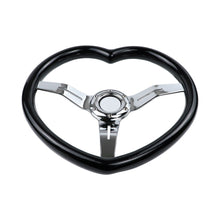 Load image into Gallery viewer, Brand New 350mm/13.77&quot; Universal Heart Shaped Black ABS Racing Steering Wheel Chrome Spoke