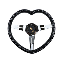 Load image into Gallery viewer, Brand New 350mm/13.77&quot; Universal Heart Shaped Black ABS Racing Steering Wheel Chrome Spoke
