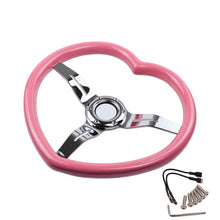 Load image into Gallery viewer, Brand New 350mm 13.77&quot; Universal Heart Shaped Pink ABS Racing Steering Wheel Chrome Spoke