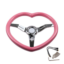 Load image into Gallery viewer, Brand New 350mm 13.77&quot; Universal Heart Shaped Pink ABS Racing Steering Wheel Chrome Spoke