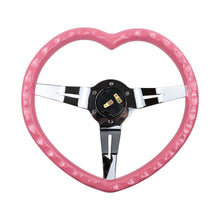 Load image into Gallery viewer, Brand New 350mm 13.77&quot; Universal Heart Shaped Pink ABS Racing Steering Wheel Chrome Spoke