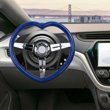 Load image into Gallery viewer, Brand New 350mm 13.77&quot; Universal Heart Shaped Blue ABS Racing Steering Wheel Chrome Spoke