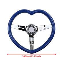 Load image into Gallery viewer, Brand New 350mm 13.77&quot; Universal Heart Shaped Blue ABS Racing Steering Wheel Chrome Spoke