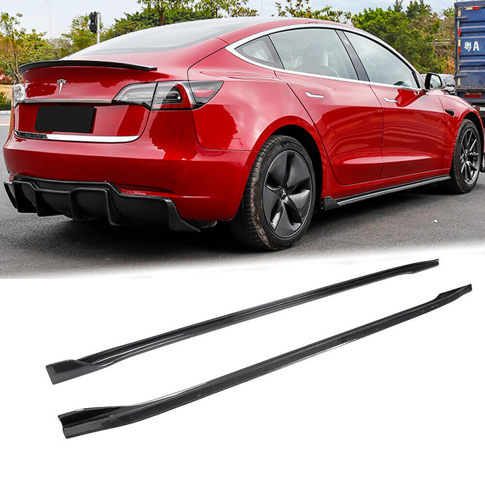 Brand New Tesla Model 3 2017-2023 Real Carbon Fiber Side Skirts Extension Lip Rocker Panel