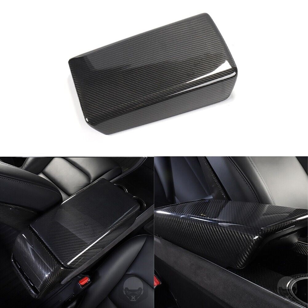 Brand New Real Carbon Fiber Center Console Armrest Box Cover For 2017-2023 Tesla Model 3 & Model Y