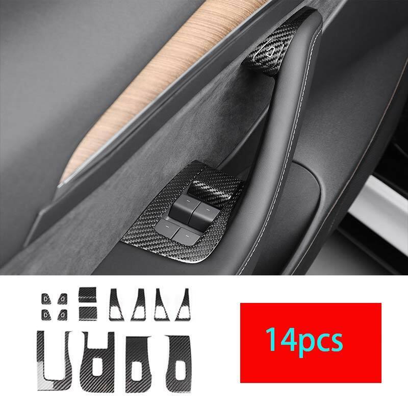 BRAND NEW Tesla Model Y 2020-2023 Real Carbon Fiber Window Lift Panel Switch Cover 14PCS