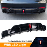 BRAND NEW 2017-2023 Tesla Model 3 Rear Bumper Lip Kit W/ LED Light Painted Black