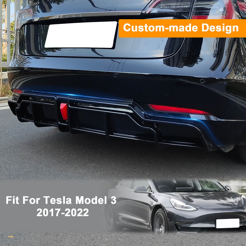 BRAND NEW 2017-2023 Tesla Model 3 Rear Bumper Lip Kit W/ LED Light Carbon Fiber Look