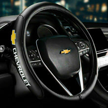 Load image into Gallery viewer, Brand New Universal Chevrolet Black PVC Leather Steering Wheel Cover 14.5&quot;-15.5&quot; Inches