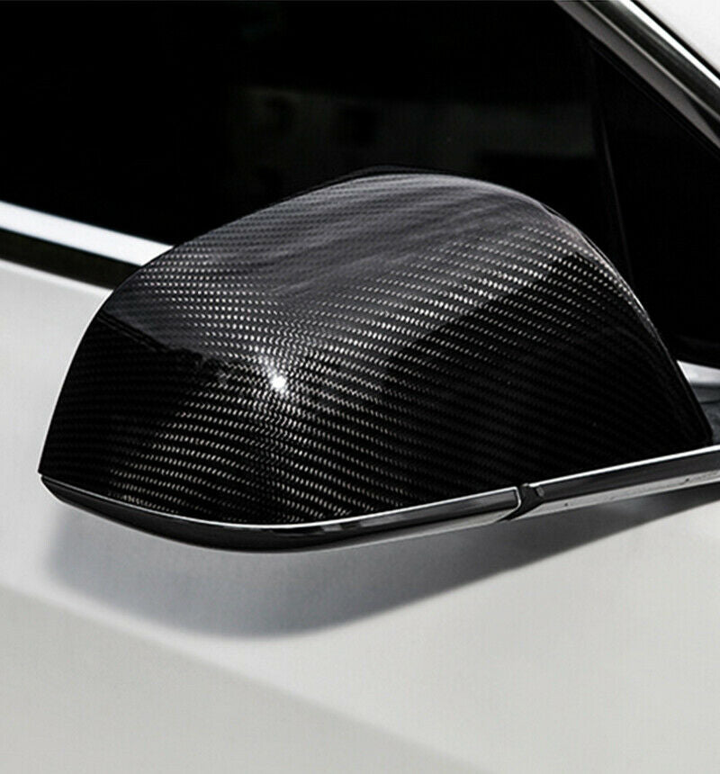 Brand New Real Carbon Fiber Car Side Mirror Add On Cover Caps For 2017-2025 Tesla Model 3