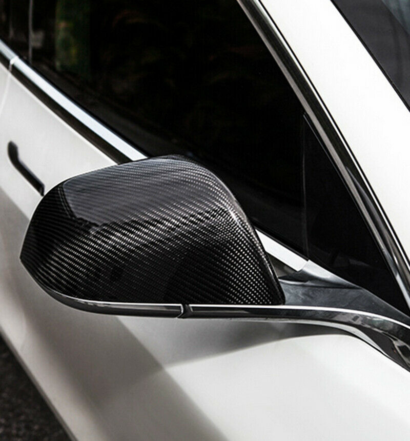 Brand New Real Carbon Fiber Car Side Mirror Add On Cover Caps For 2017-2025 Tesla Model 3