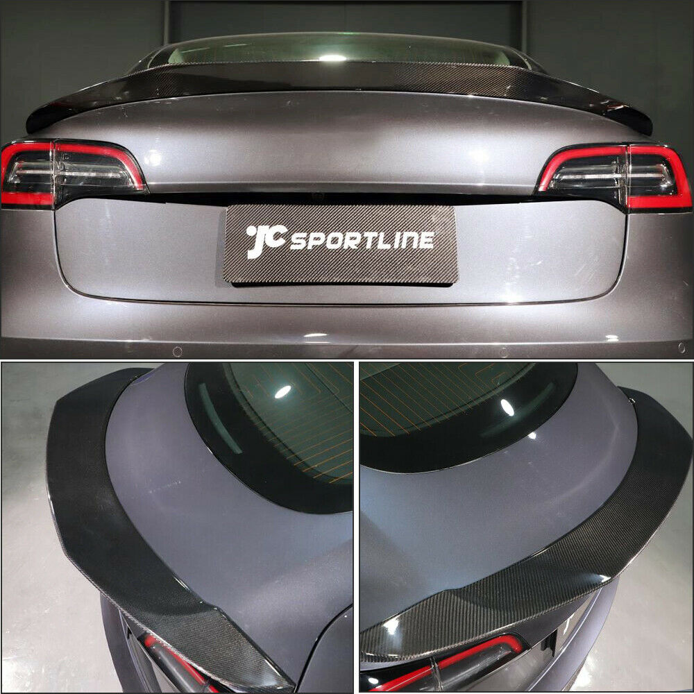 Brand New Real Carbon Fiber V-Style Trunk Spoiler Fits 2016-2023 Tesla Model 3