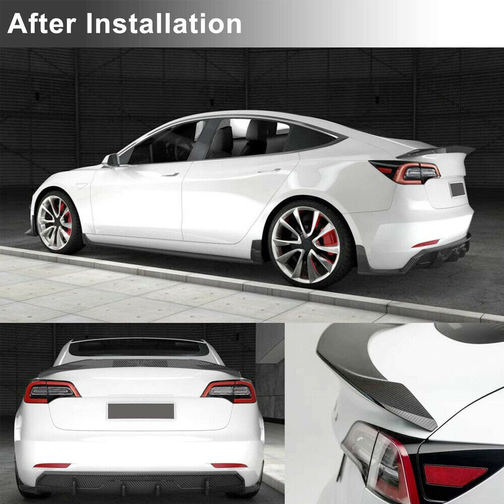 Brand New Real Carbon Fiber V-Style Trunk Spoiler Fits 2016-2023 Tesla Model 3