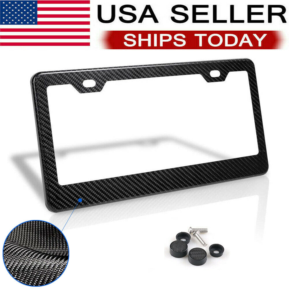 Brand New 1PCS Real 100% Carbon Fiber License Plate Frame Tag Cover Original 3K With Free Caps