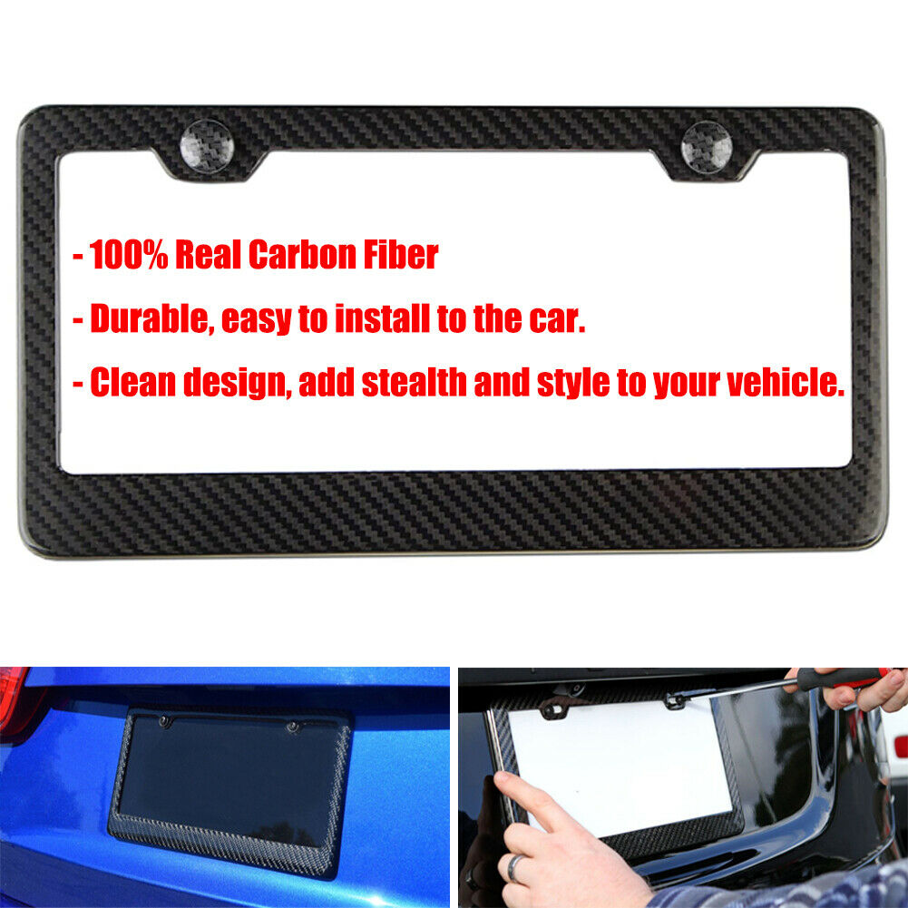 Brand New 1PCS Real 100% Carbon Fiber License Plate Frame Tag Cover Original 3K With Free Caps
