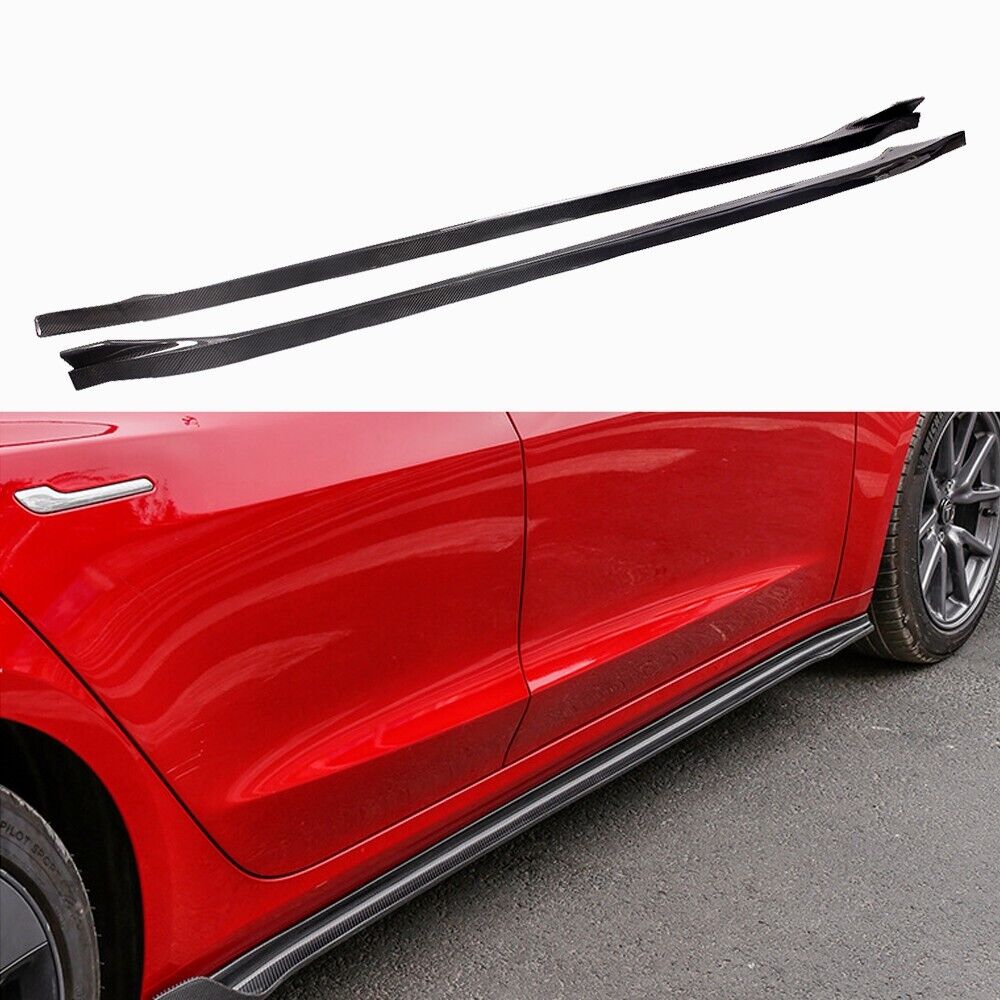 Brand New Tesla Model 3 2017-2023 Real Carbon Fiber Side Skirts Extension Lip Rocker Panel