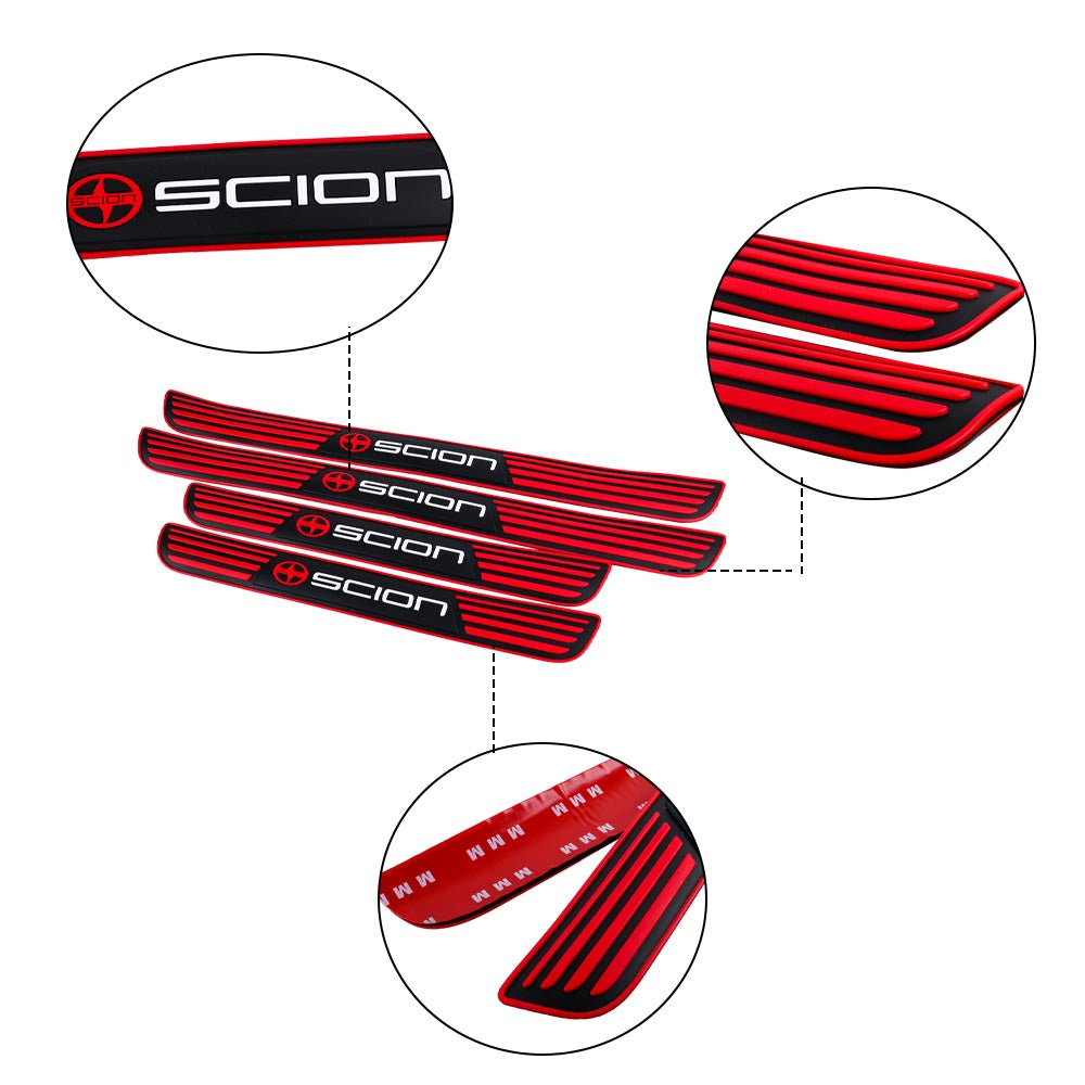 Brand New 4PCS Universal Scion Red Rubber Car Door Scuff Sill Cover Panel Step Protector V2