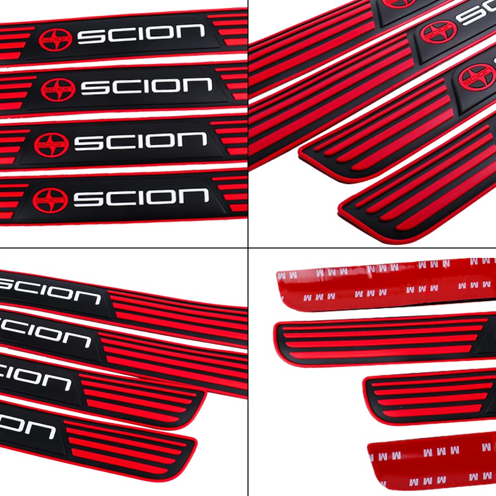 Brand New 4PCS Universal Scion Red Rubber Car Door Scuff Sill Cover Panel Step Protector V2