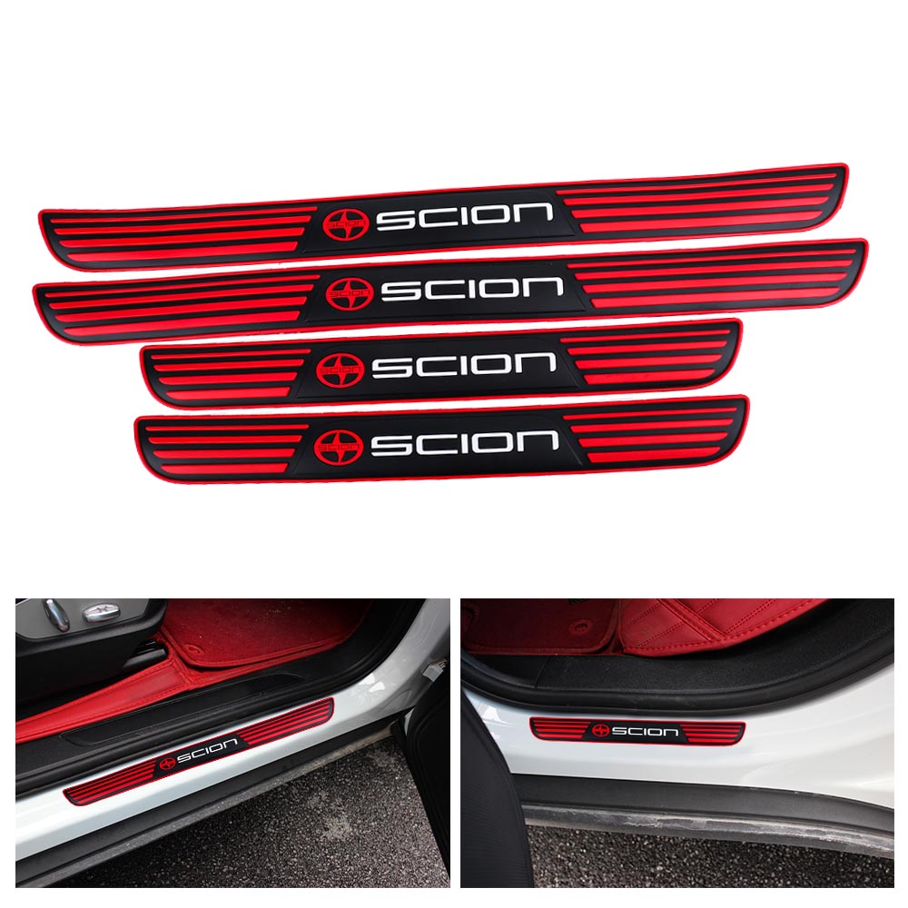 Brand New 4PCS Universal Scion Red Rubber Car Door Scuff Sill Cover Panel Step Protector V2