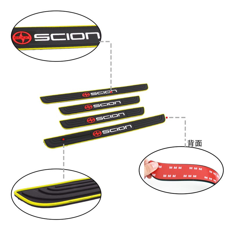 Brand New 4PCS Universal Scion Yellow Rubber Car Door Scuff Sill Cover Panel Step Protector