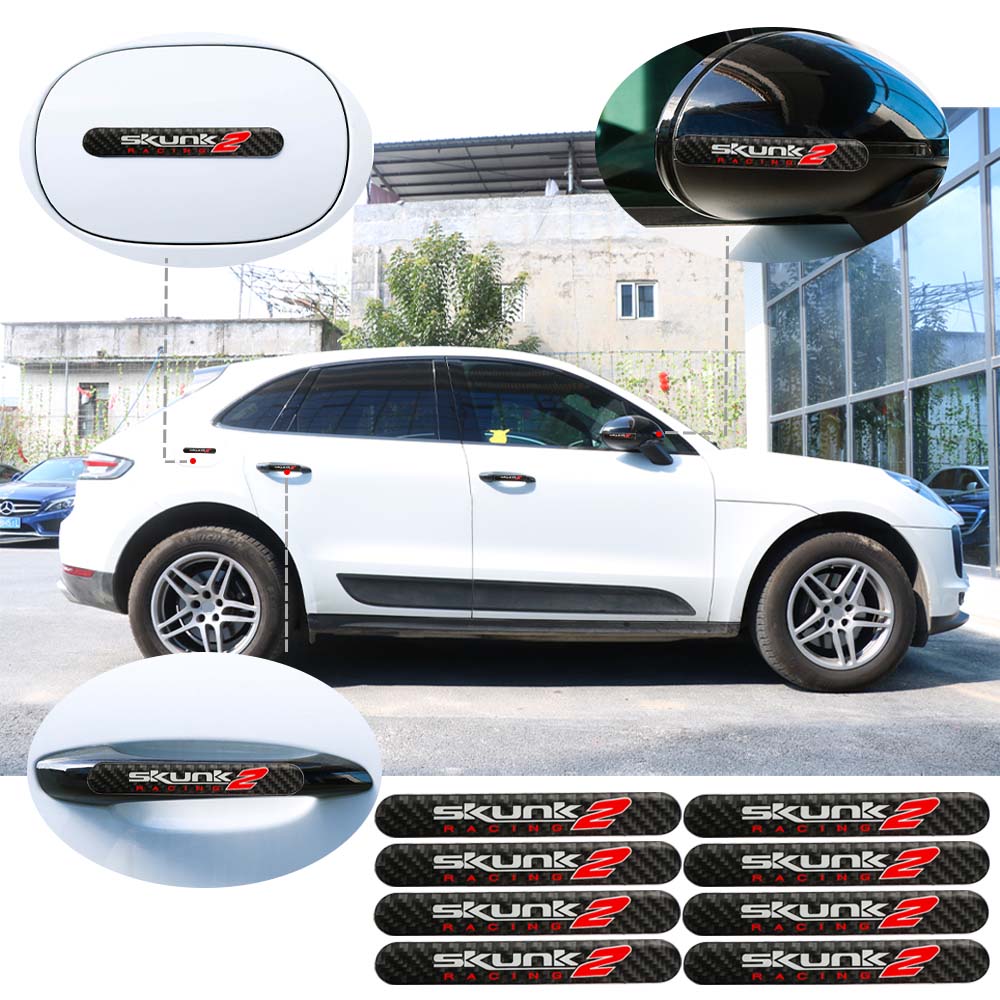 Brand New 8PCS Skunk2 Real Carbon Fiber Black Car Trunk Side Fenders Door Badge Scratch Guard Sticker