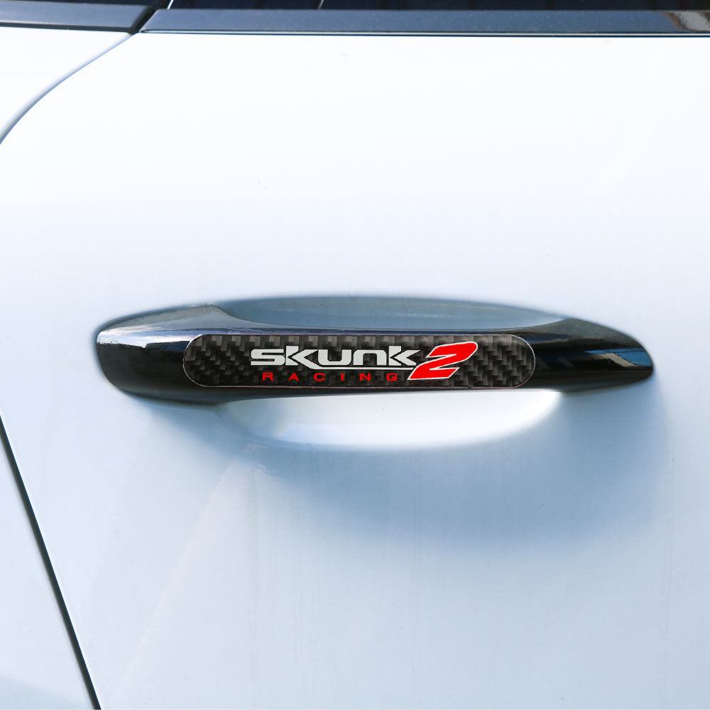 Brand New 4PCS Skunk2 Real Carbon Fiber Black Car Trunk Side Fenders Door Badge Scratch Guard Sticker