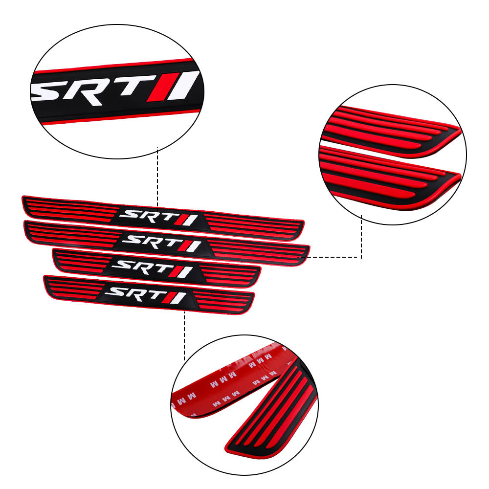 Brand New 4PCS Universal SRT Red Rubber Car Door Scuff Sill Cover Panel Step Protector V2