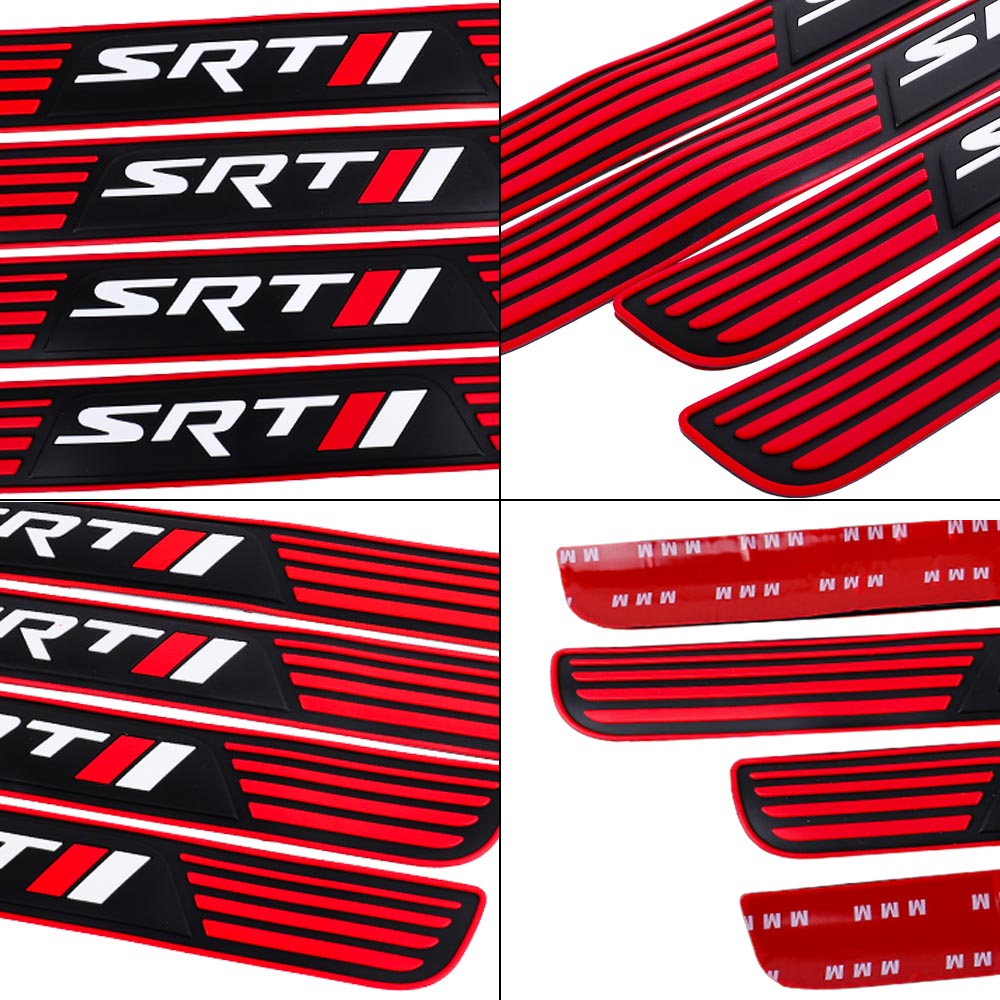 Brand New 4PCS Universal SRT Red Rubber Car Door Scuff Sill Cover Panel Step Protector V2