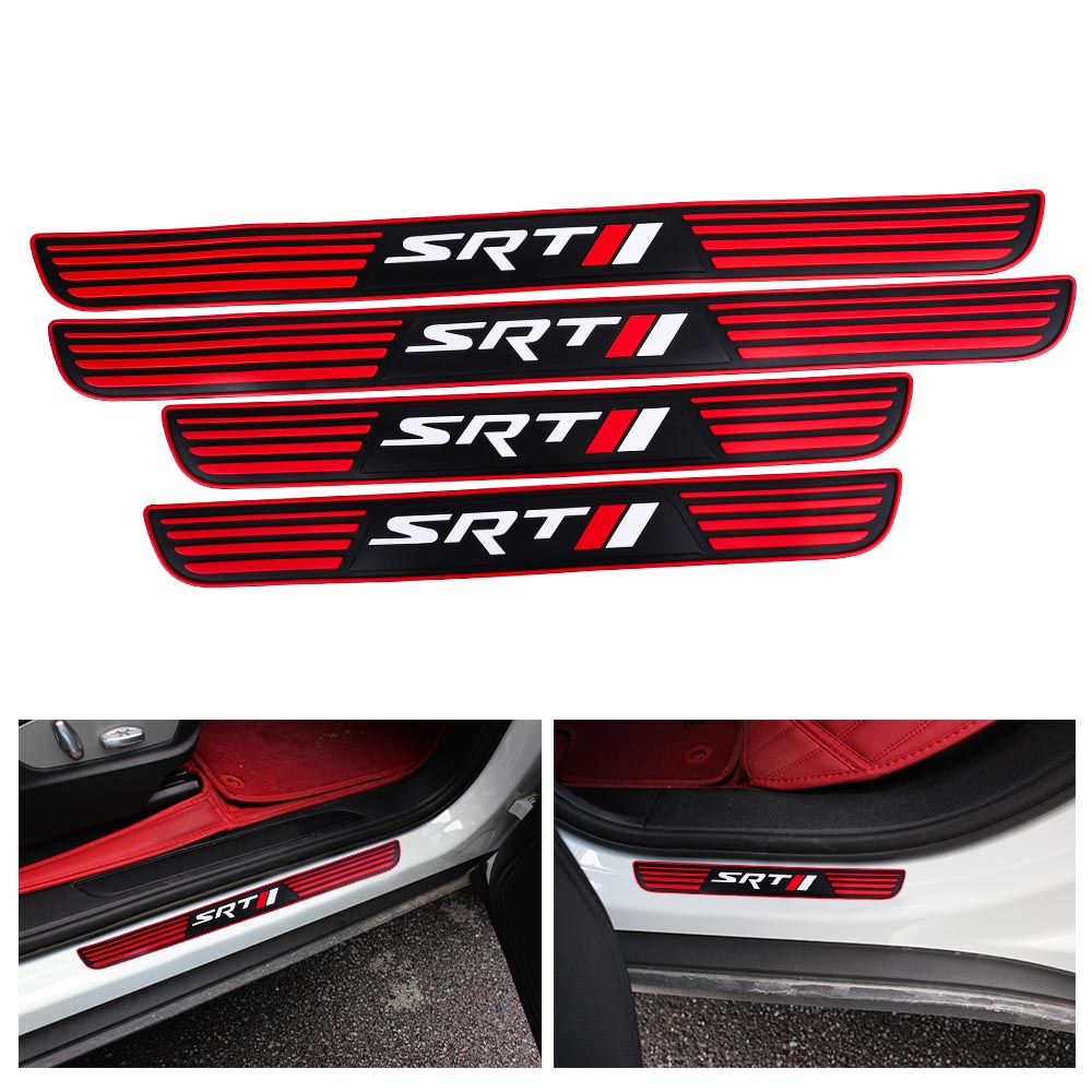 Brand New 4PCS Universal SRT Red Rubber Car Door Scuff Sill Cover Panel Step Protector V2