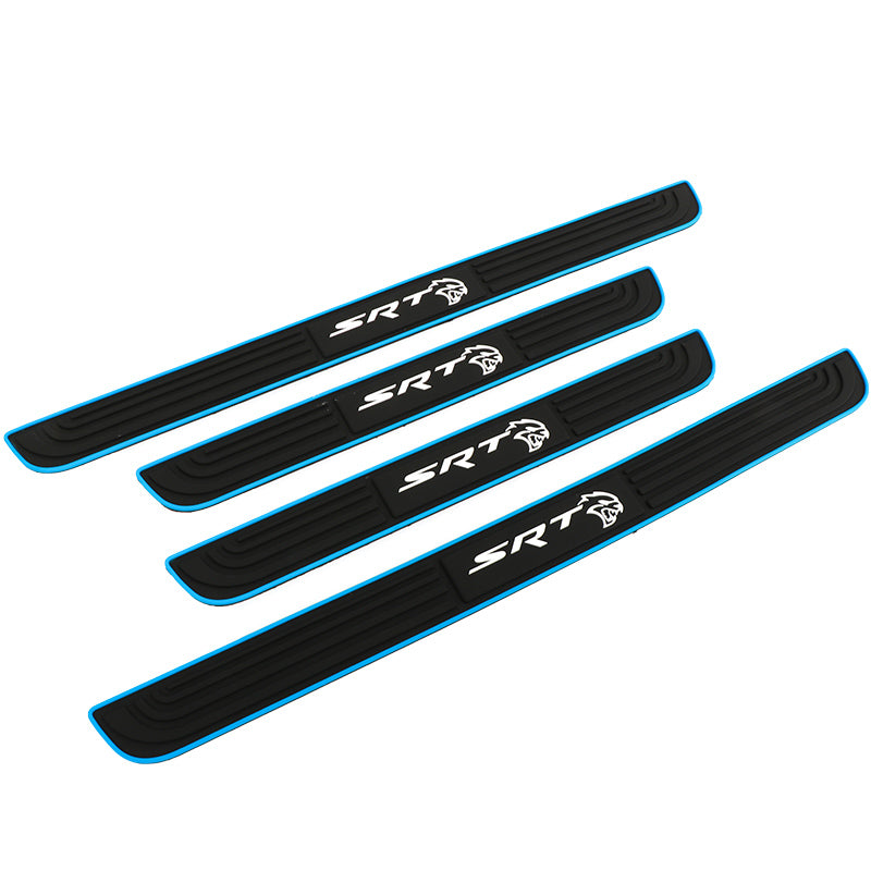 Brand New 4PCS Universal SRT Hellcat Blue Rubber Car Door Scuff Sill Cover Panel Step Protector