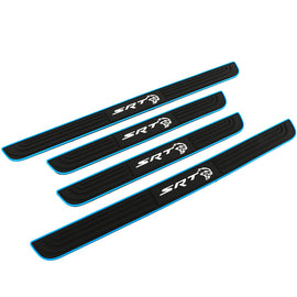 Brand New 4PCS Universal SRT Hellcat Blue Rubber Car Door Scuff Sill Cover Panel Step Protector
